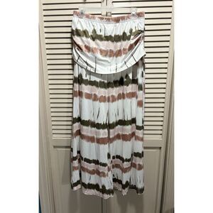 Unbranded Wide Leg Tie Dye White/Brown/Green Pants Size 0XL Elastic Skirt‎ Ties